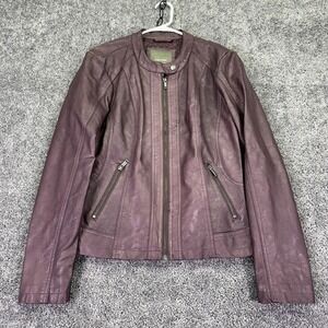 Maurices Jacket Womens Large Purple Faux Leather Moto Full Zip Pockets Casual